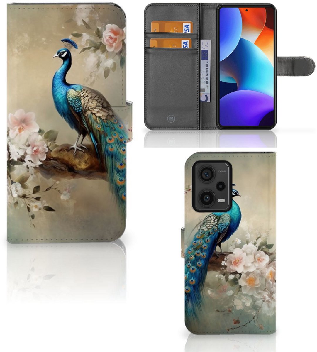 Telefoonhoesje met Pasjes voor Xiaomi Redmi Note 12 Pro Plus Vintage Pauwen