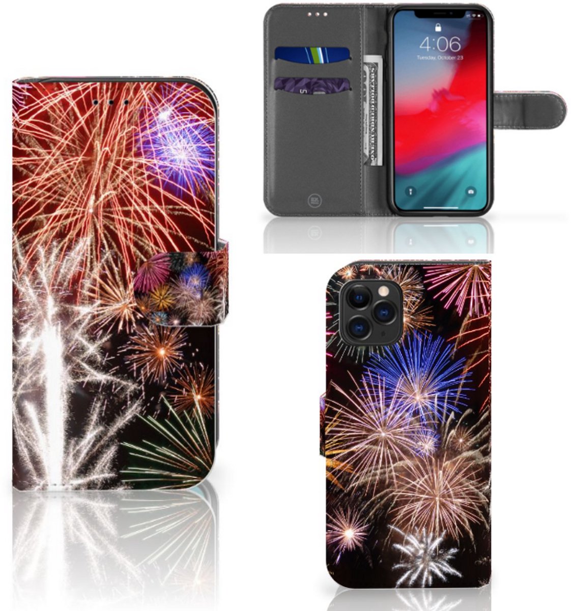 Apple iPhone 11 Pro Wallet Case met Pasjes Vuurwerk