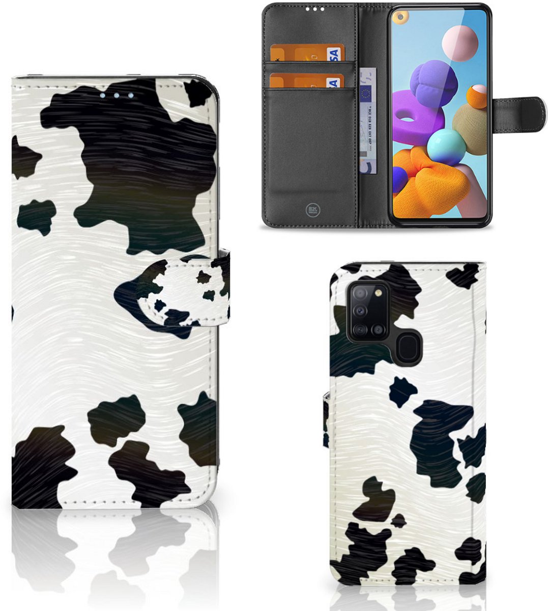 Samsung Galaxy A21s Telefoonhoesje met Pasjes Koeienvlekken