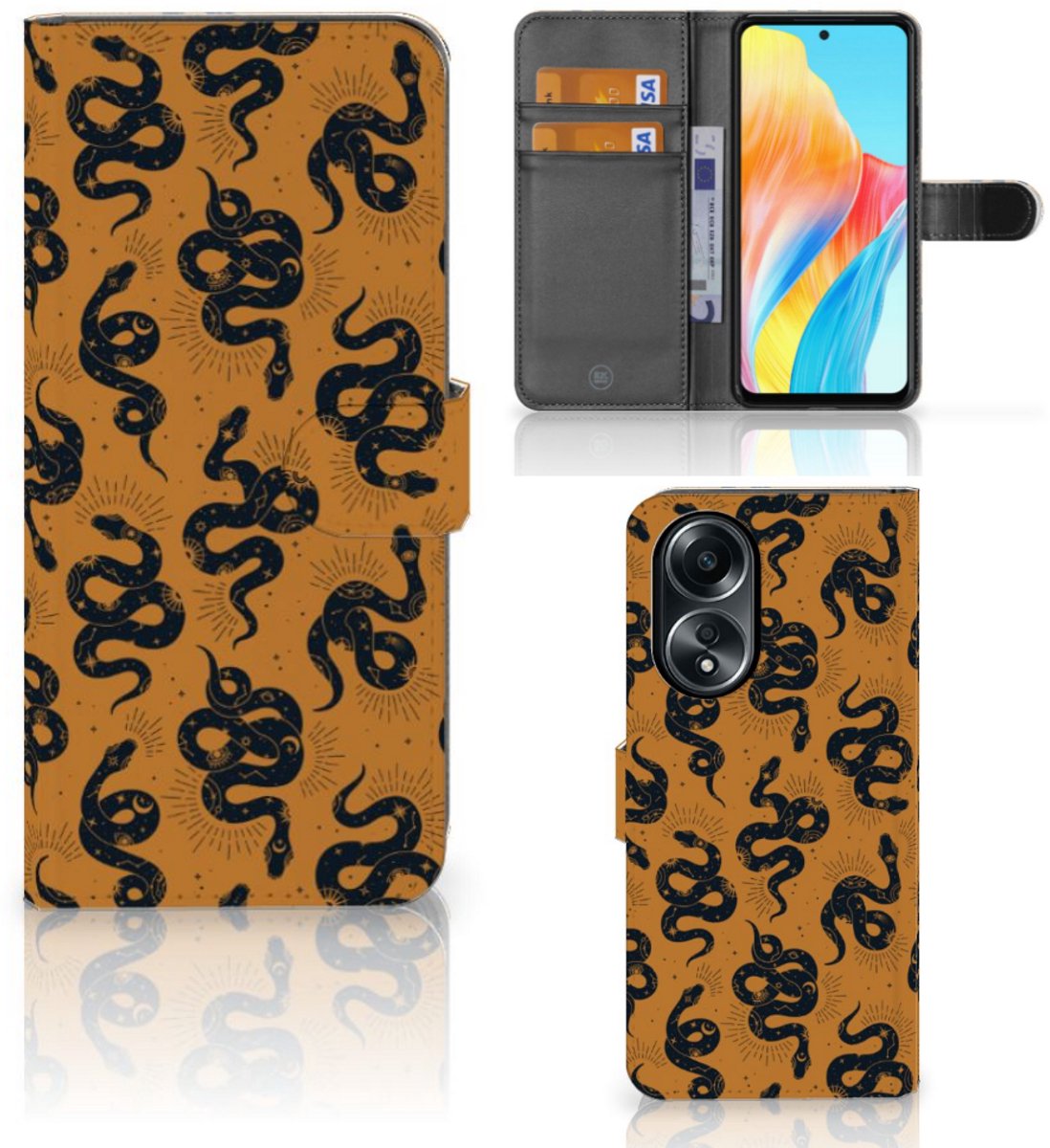 Telefoonhoesje met Pasjes voor OPPO A58 4G Snakes