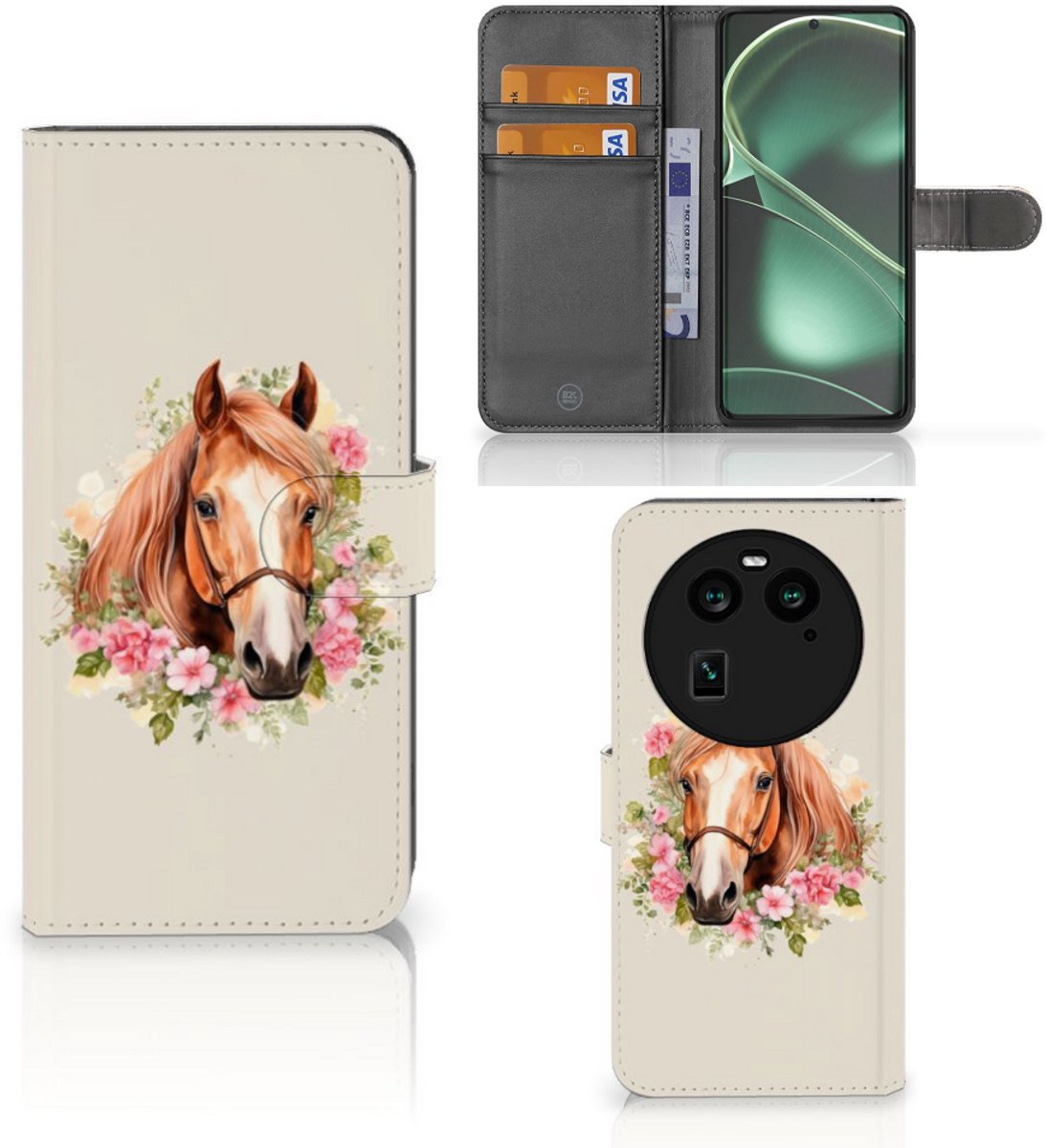Telefoonhoesje met Pasjes voor OPPO Find X6 Paard