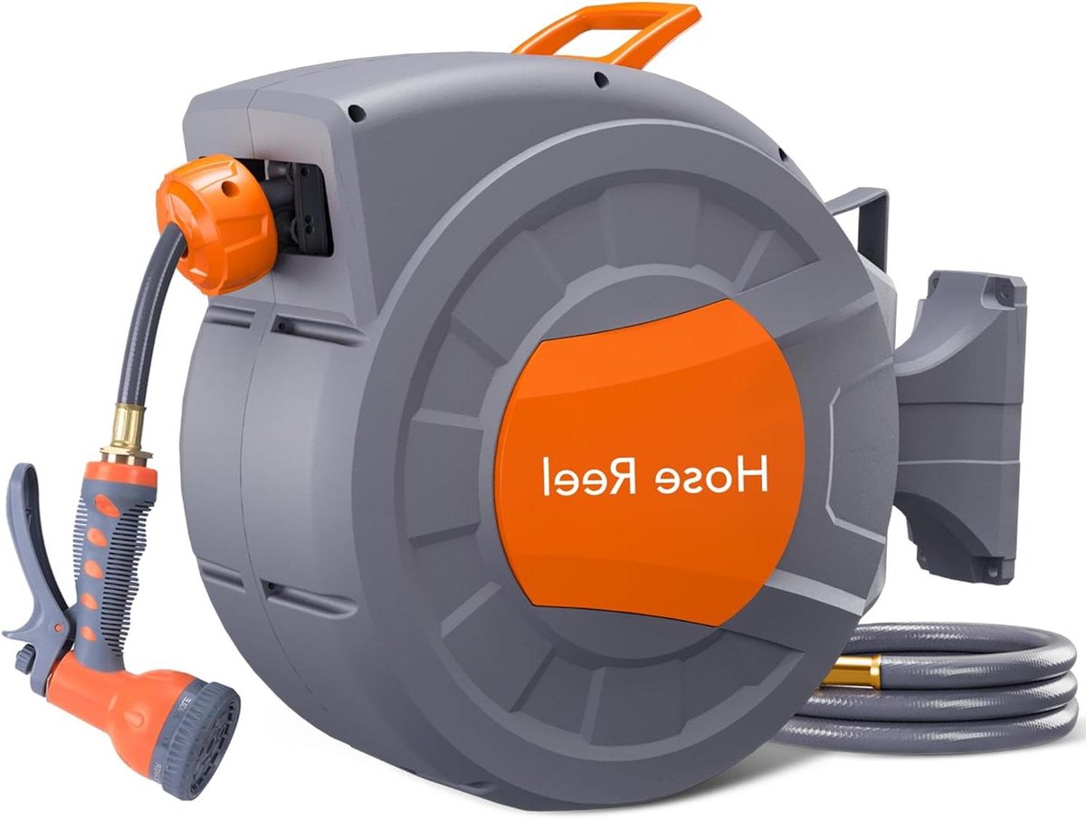 Intrekbare Tuinslang Haspel - Automatische Slanghaspel - Tuin en Auto Wassen - Elke Lengte Vergrendeling - 1/2" x 75ft - Grijs