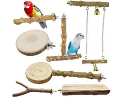 Allecto - - Natuurlijke Houten Vogel Perches - Vogelstandaard - Voor Parrots en Parkieten - 7-delige Set - Veilig en Comfortabel - Ideaal voor Vogelk.