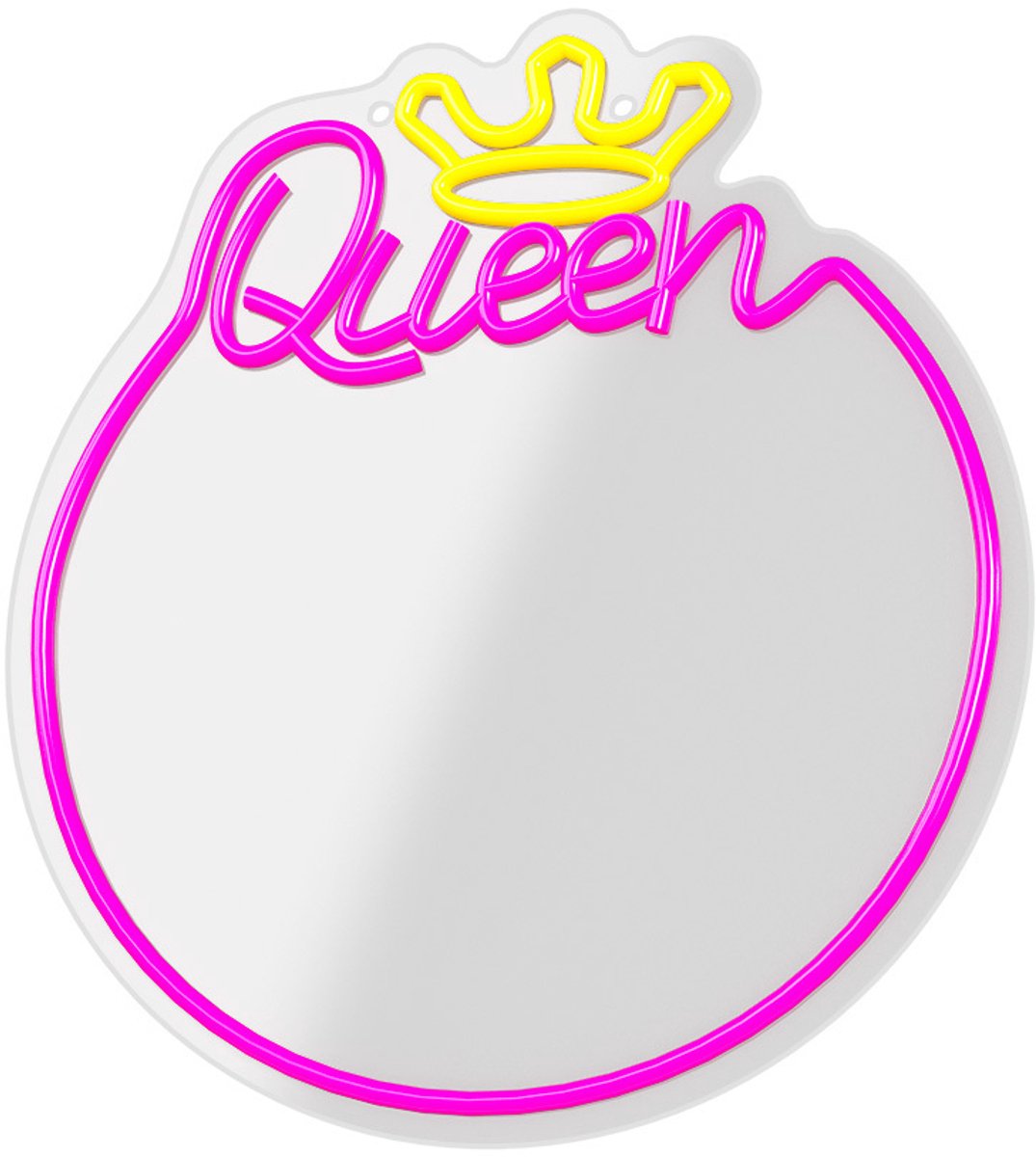 LED Neon Spiegel “Queen” – Wandspiegel met Verlichting – Dimbaar – USB – Warm Wit & Roze –