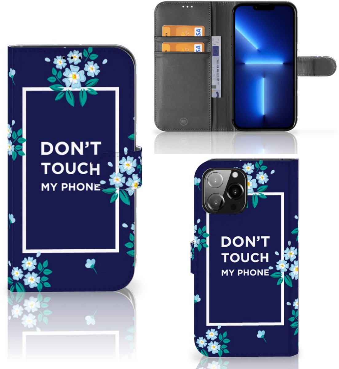 iPhone 13 Pro Max Portemonnee Hoesje Flowers Blue DTMP
