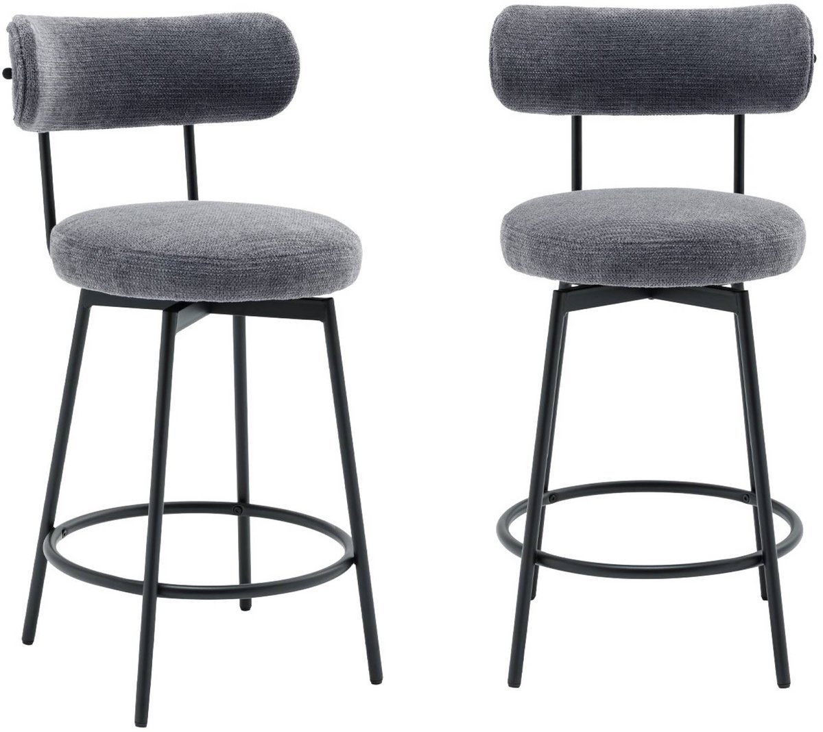 sweeek - Set van twee barstoelen met draaibare zitting van zwart metaal en stof - iris