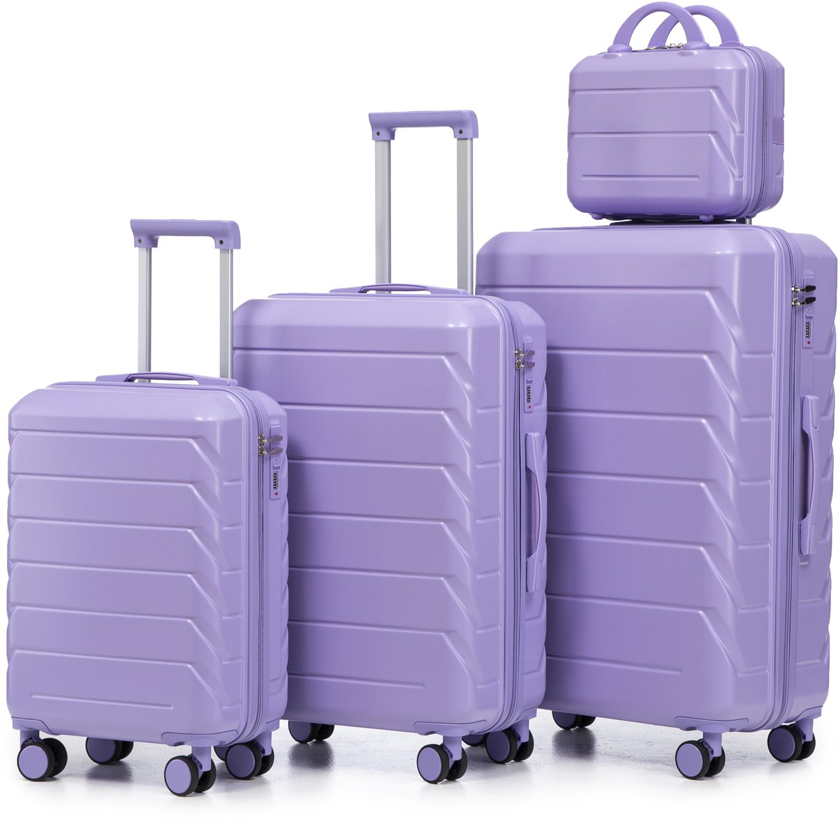 4-delige Kofferset – Handbagage & Check-in Koffers –14 inch / 19 inch / 24 inch / 28 inch – Cijferslot – 360° Geruisloze Wielen – Lichtgewicht & Stevig – Modern Design - paars