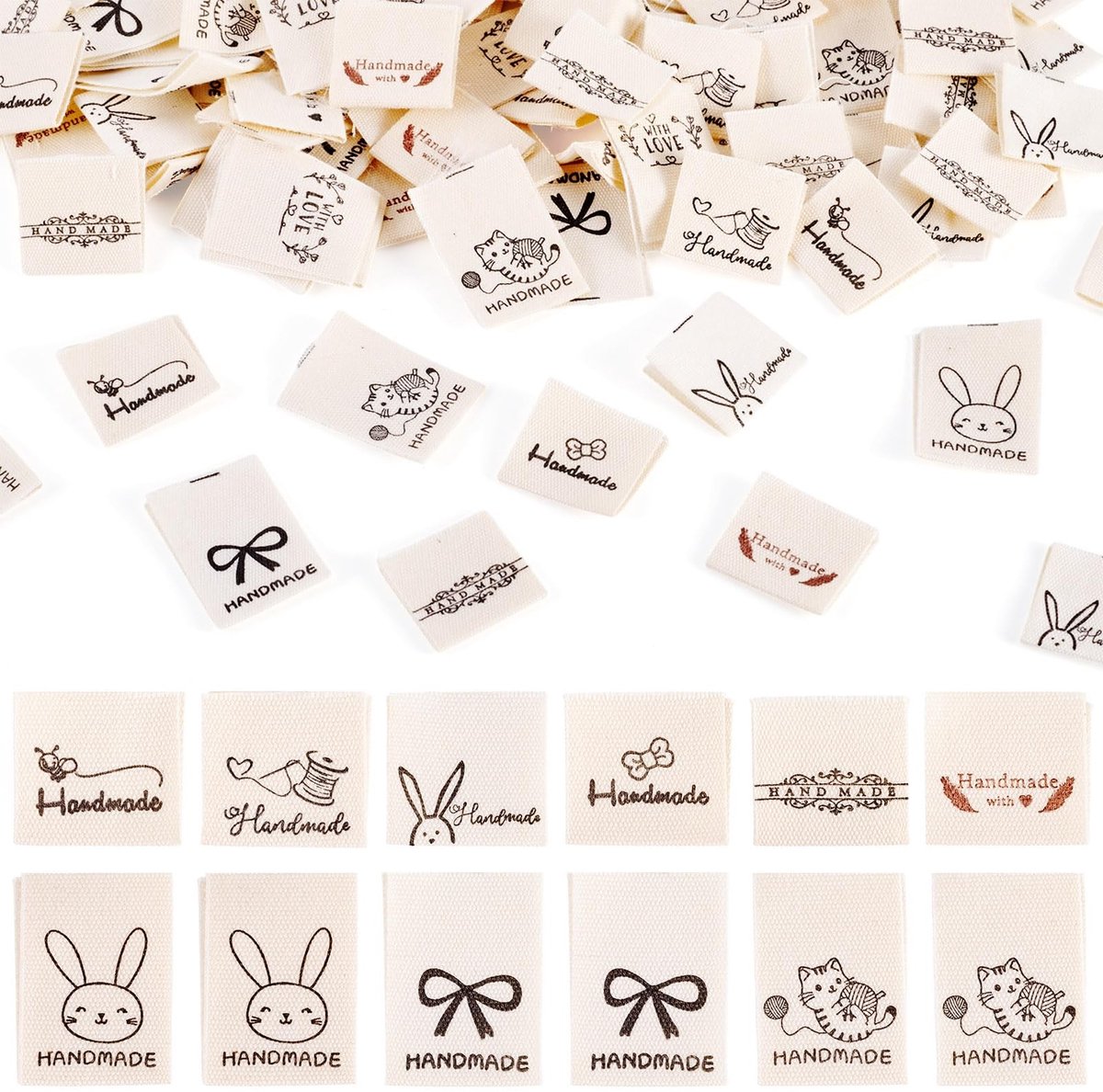90 Stuks Katoenen Labels voor Handgemaakte Creaties - DIY Sewing Tags met Woordpatronen