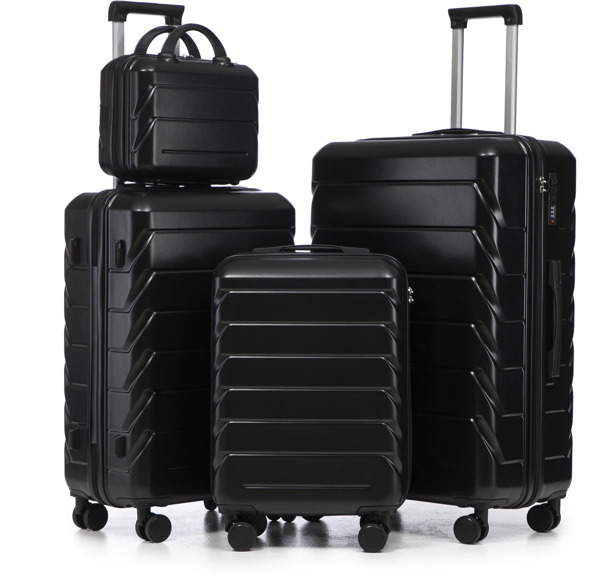4-delige Kofferset – Handbagage & Check-in Koffers –14 inch / 19 inch / 24 inch / 28 inch – Cijferslot – 360° Geruisloze Wielen – Lichtgewicht & Stevig – Modern Design - zwart