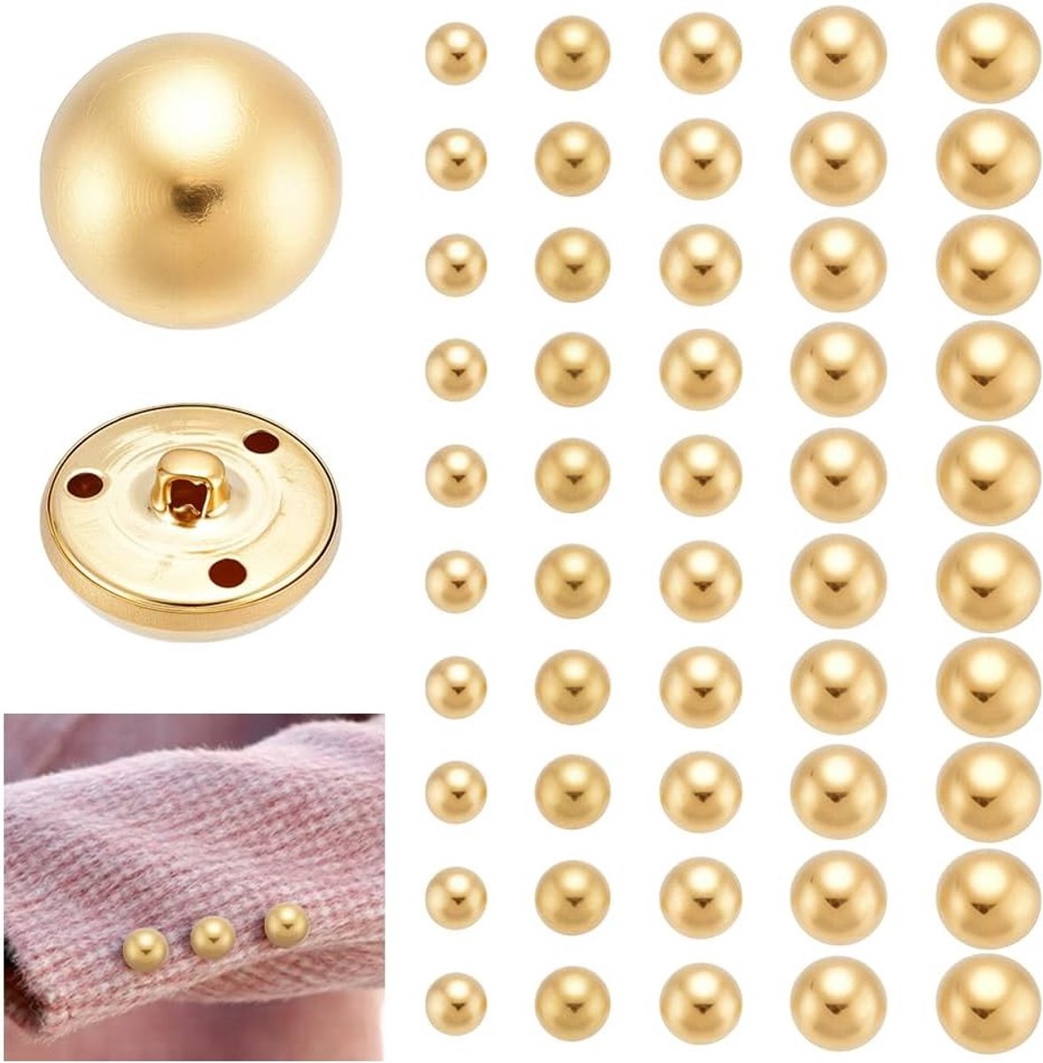 50 Stuks Semicirkel Naai Knopen in 5 Stijlen - 1 Gat Legering Paddenstoel Decoratieve Knopen voor Kleding, Jassen en Sieraden Maken, Goudkleurig