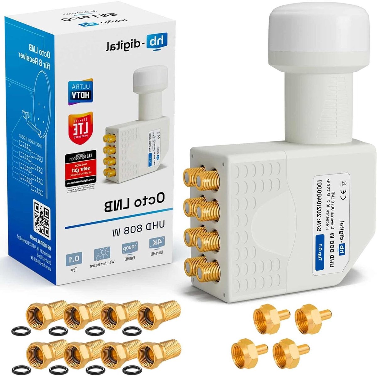 Octo LNB - Satellietkop Ontvanger - 8 Ontvangers Koppelen - LTE Bescherming - 40 mm Feed - Wit
