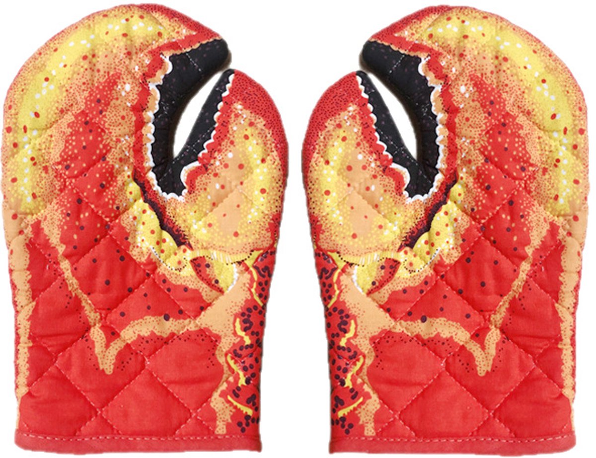2 artikelen - Ovenwanten met kreeftenklauw-design – Ovenwanten – pannenlappen - Hittebestendige handschoenen – Extra lang ontwerp – Antislip-ontwerp – Katoen