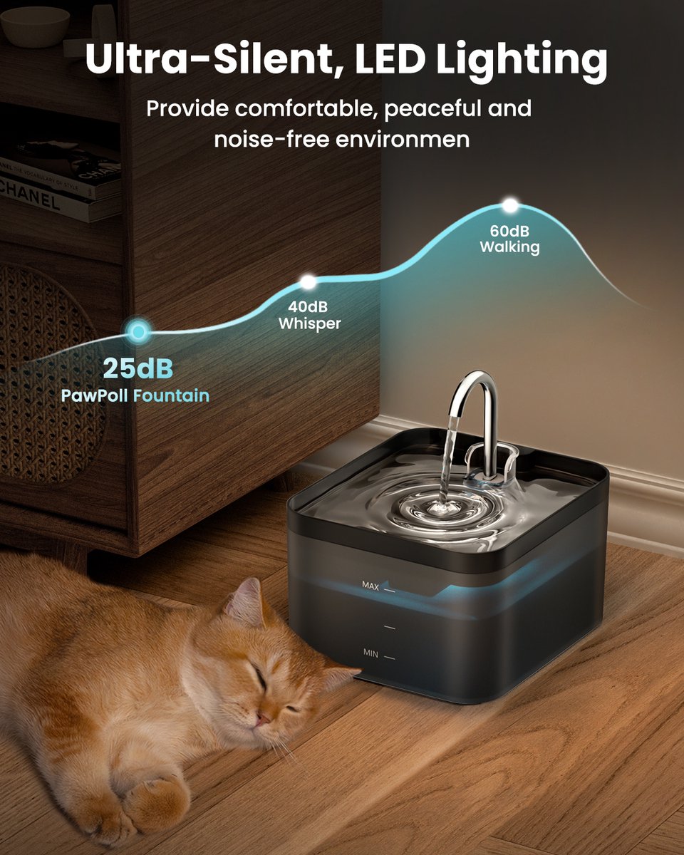 PawPoll Drinkfontein Kat en Hond - 2.2L Waterfontein - Kattenfontein - Incl filter en cleaning tool - Fluisterstil - Waterautomaat - Zwart thumbnail 2
