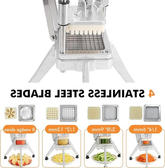 Professionele Aardappel Snijder voor Frieten, Groenten en Fruit - RVS, 6 mm, 9 mm, 13 mm, Inclusief 8 Wedges, Ideaal voor Aardappelen, Wortelen en Komkommers — afbeelding 2