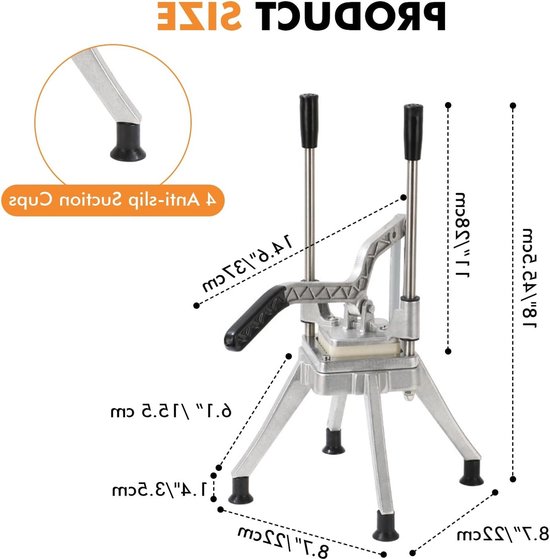 Professionele Aardappel Snijder voor Frieten, Groenten en Fruit - RVS, 6 mm, 9 mm, 13 mm, Inclusief 8 Wedges, Ideaal voor Aardappelen, Wortelen en Komkommers — afbeelding 5