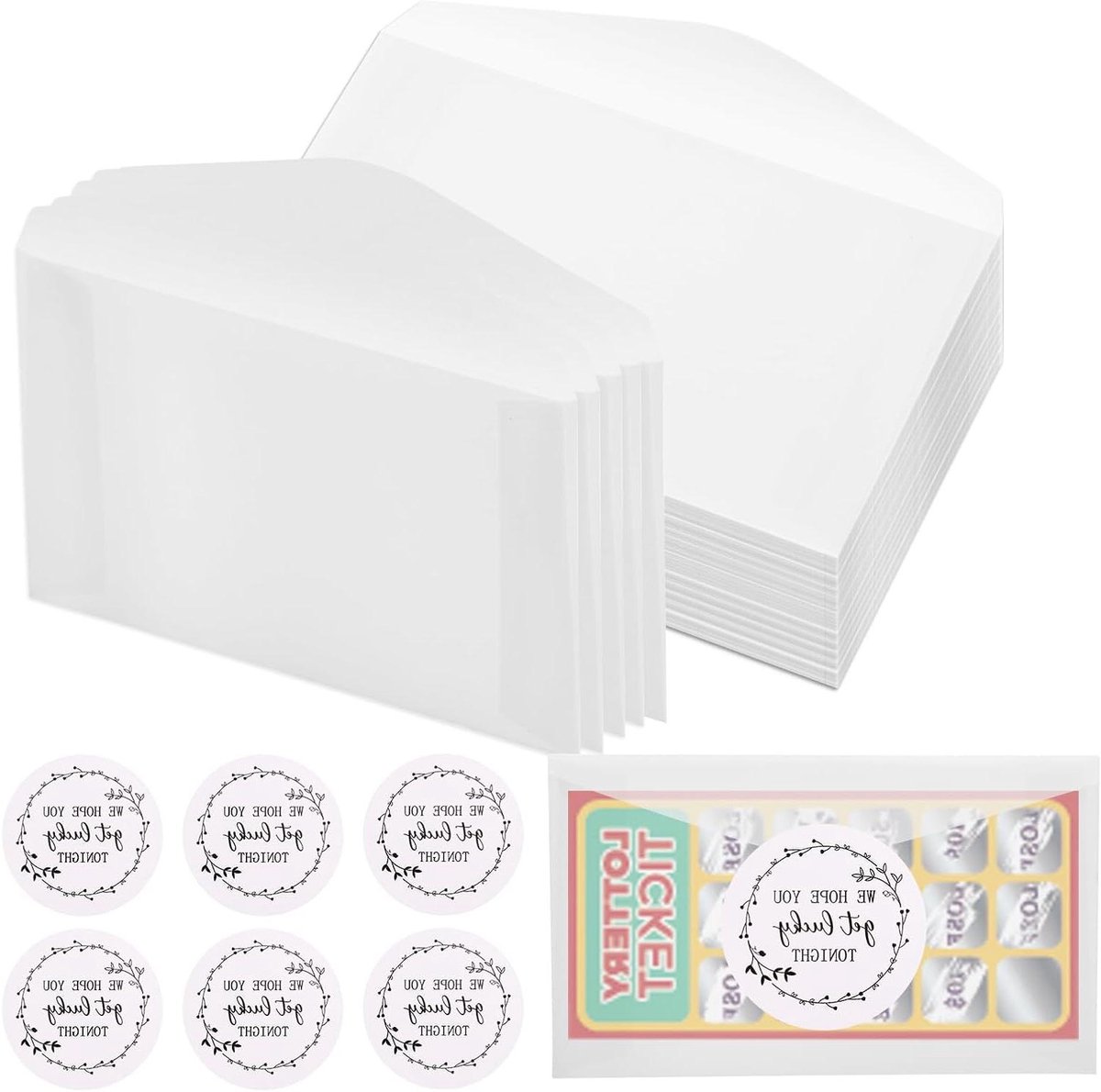 Lotto Enveloppen - Kaarthouders Stickers - Bruiloft Gasten Vermaken - Doorschiijnend Perkament Papier - 10.8 x 6.35 cm - Transparant