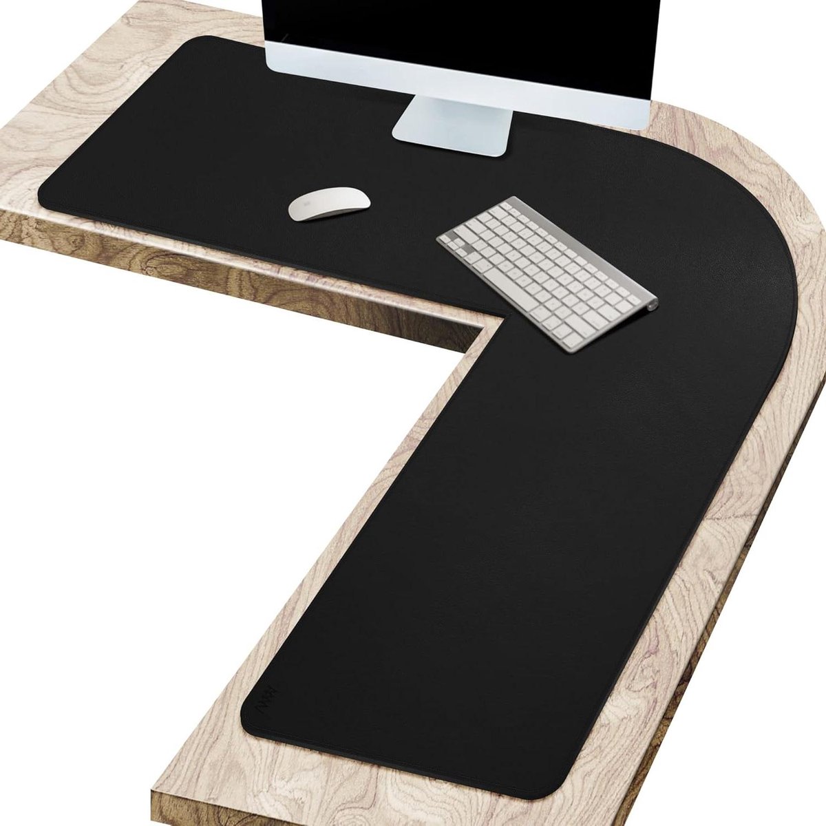 L-vormig bureauonderlegger - Bureau mat Hoekmat - Bureau beschermen - Dubbelzijdig leer design - 110x110x40 cm - Zwart