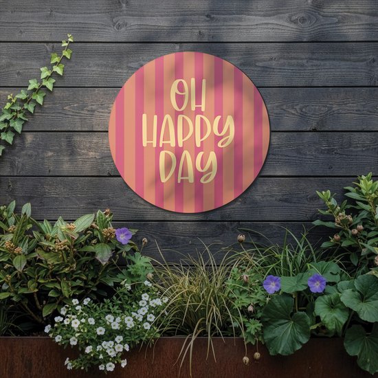 Cercle de jardin Oh Happy Day - Orange-Rose - Plaque murale - 25cm - Décoration murale extérieure - Résistant aux UV et à l'eau