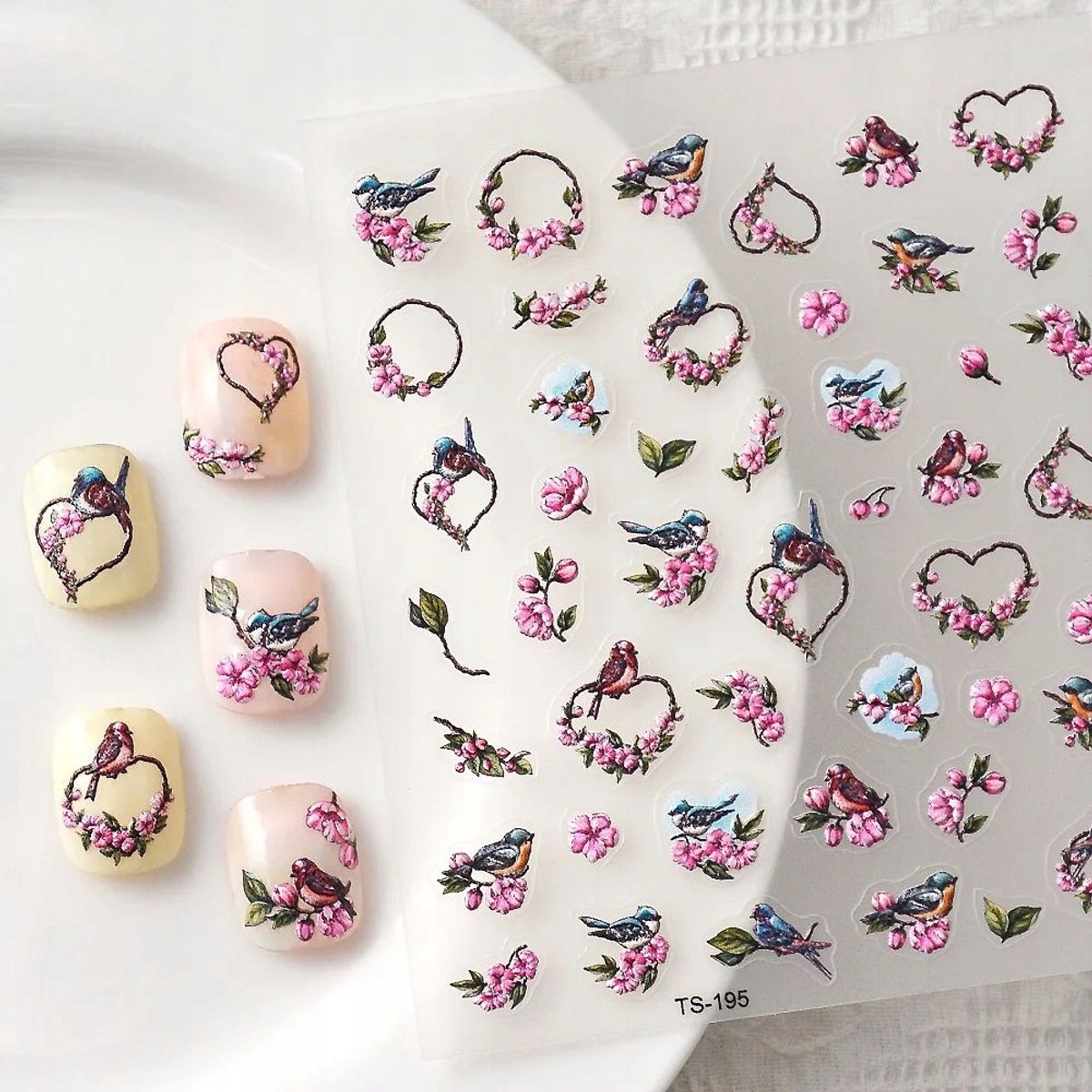 Frezarkowo Serie - 3D Zelfklevende Nagelstickers - Vogels - Bloemen - Listels