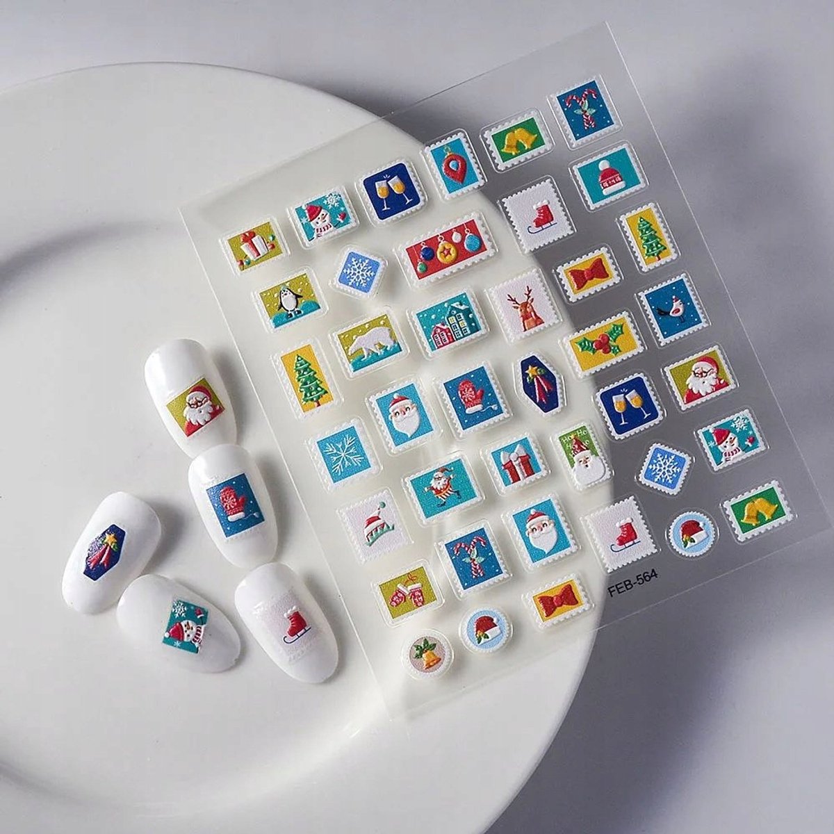 Frezarkowo - 3D Nagelstickers - Zelfklevend - Kerstmis - Postzegel