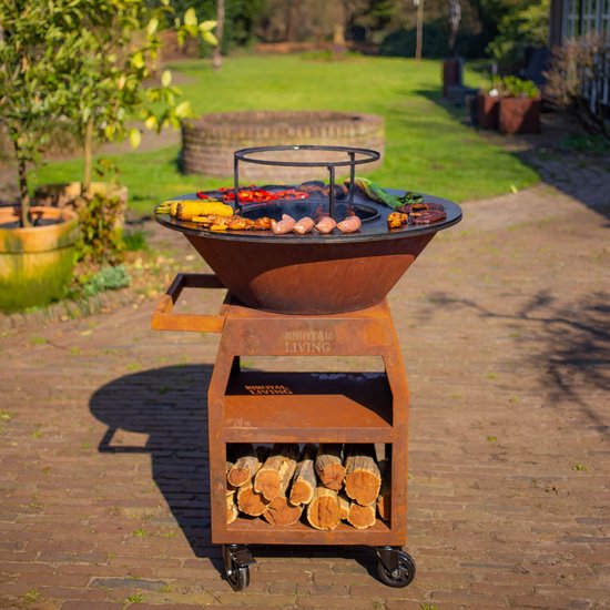 RJRoyal Living Plancha grill BBQ Maestro XXL 80 Cortenstaal grillring met pook en houtopslag vuurschaal buitenkeuken grillring van Merkloos — afbeelding 2