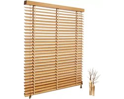 Massief Houten Jaloezieën - Horizontale Raambekleding - Privacy en Lichtregeling - Natuurlijk Tunghout - 100x220cm - Houtkleur