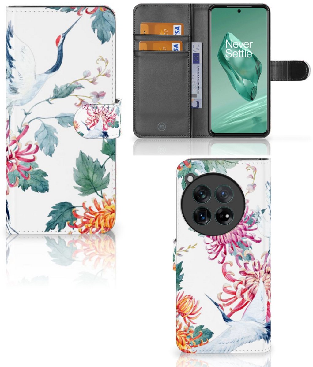 OnePlus 12 Telefoonhoesje met Pasjes Bird Flowers