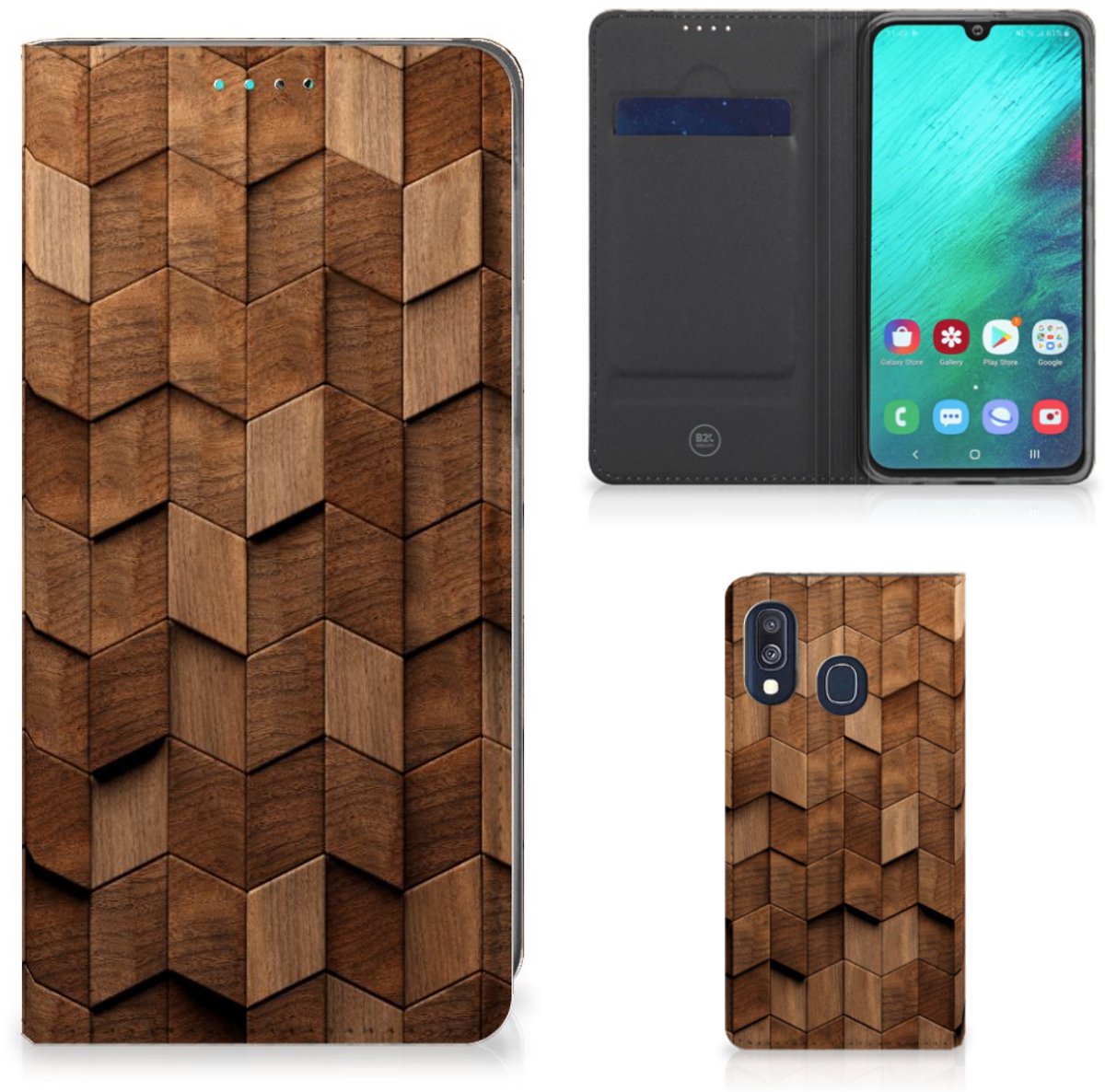 Standcase Hoesje voor Book Wallet Case voor Samsung Galaxy A40 Wooden Cubes