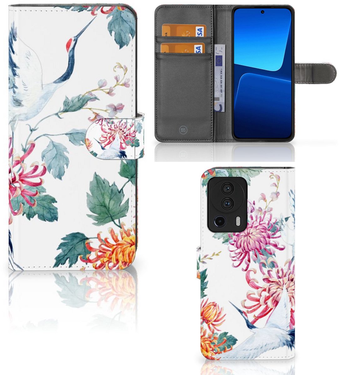 Xiaomi 13 Lite Telefoonhoesje met Pasjes Bird Flowers