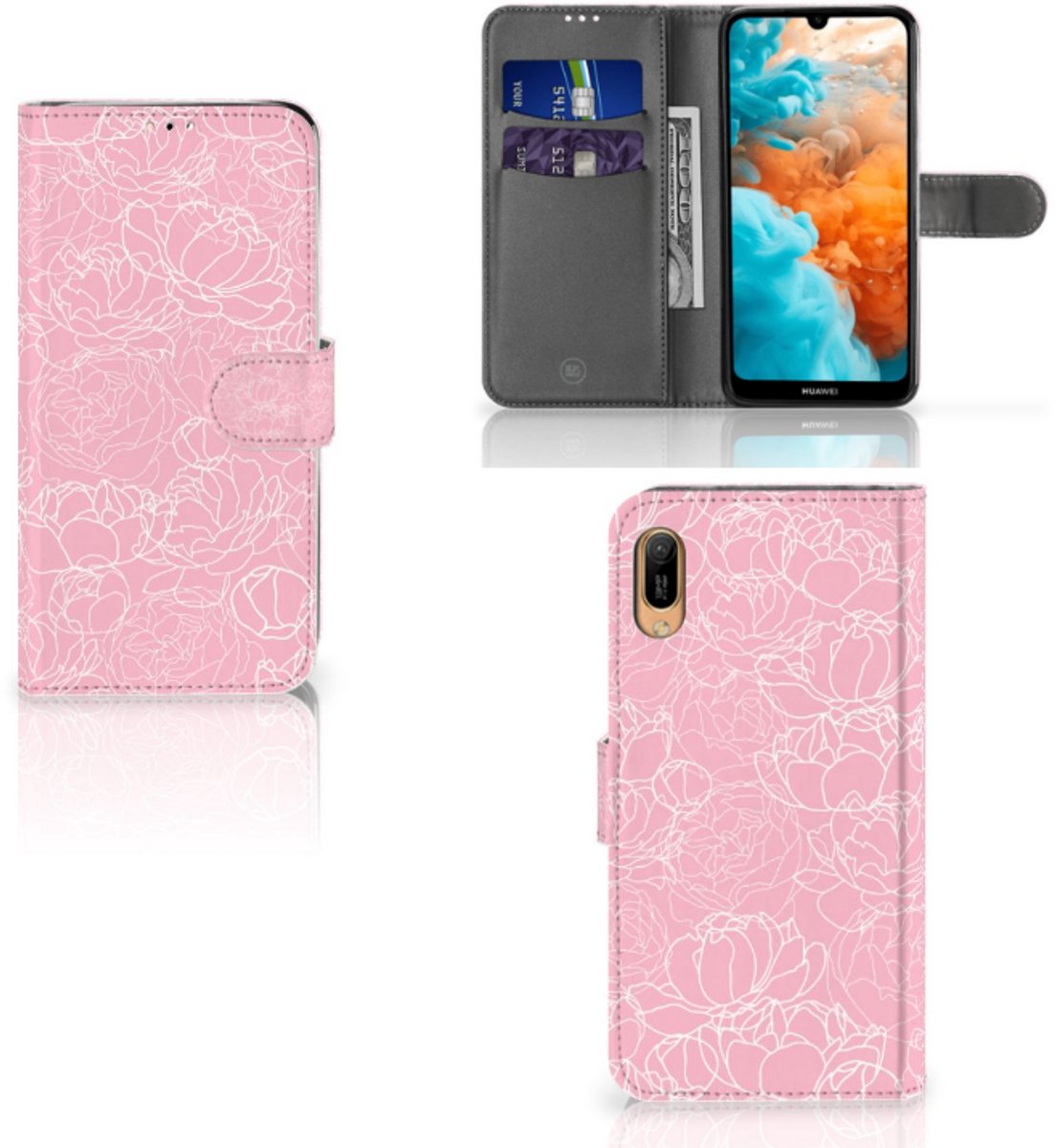 Huawei Y6 (2019) Hoesje White Flowers
