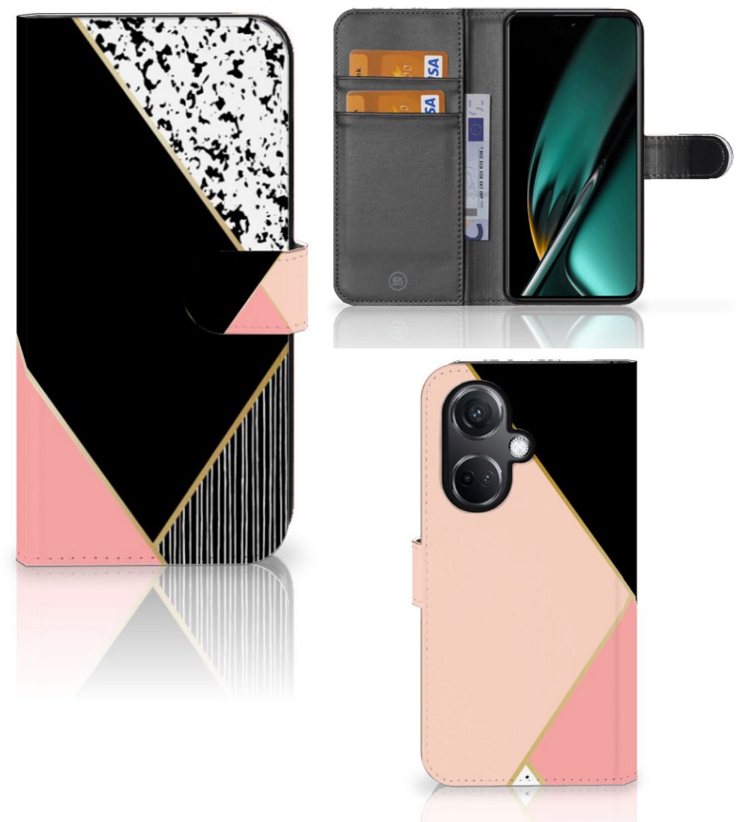OnePlus Nord CE 3 Book Case Zwart Roze Vormen