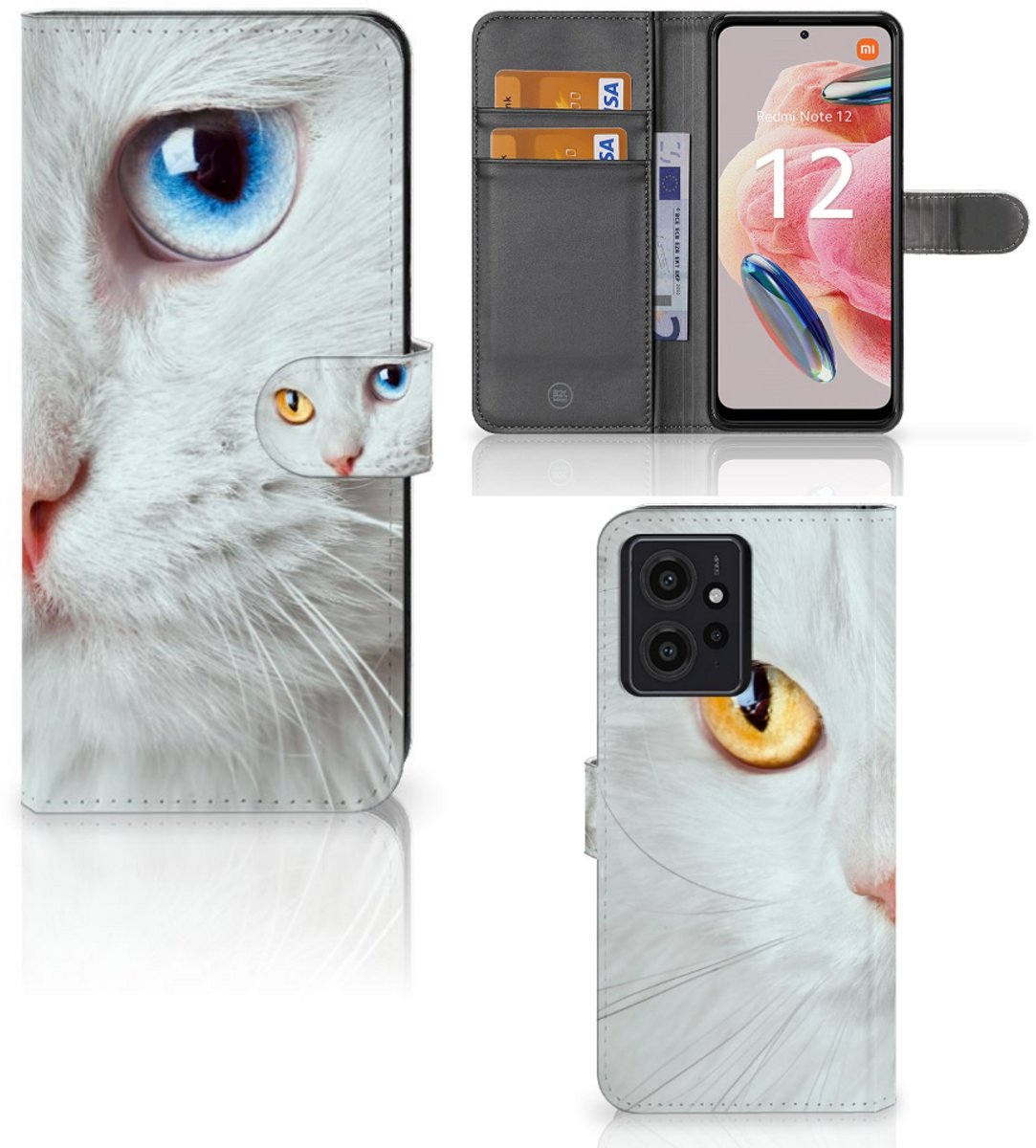 Xiaomi Redmi Note 12 4G Telefoonhoesje met Pasjes Witte Kat