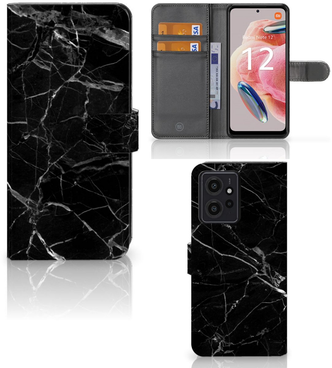 Book Case voor Xiaomi Redmi Note 12 4G Bookcase Marmer Zwart - Origineel Cadeau Vader