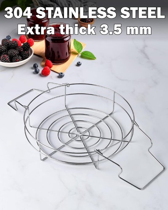 Canning Rack - Conserveerrek RVS - Potten Steriliseren - Inklapbare Handvatten - 30 cm Diameter - Zilver — afbeelding 3