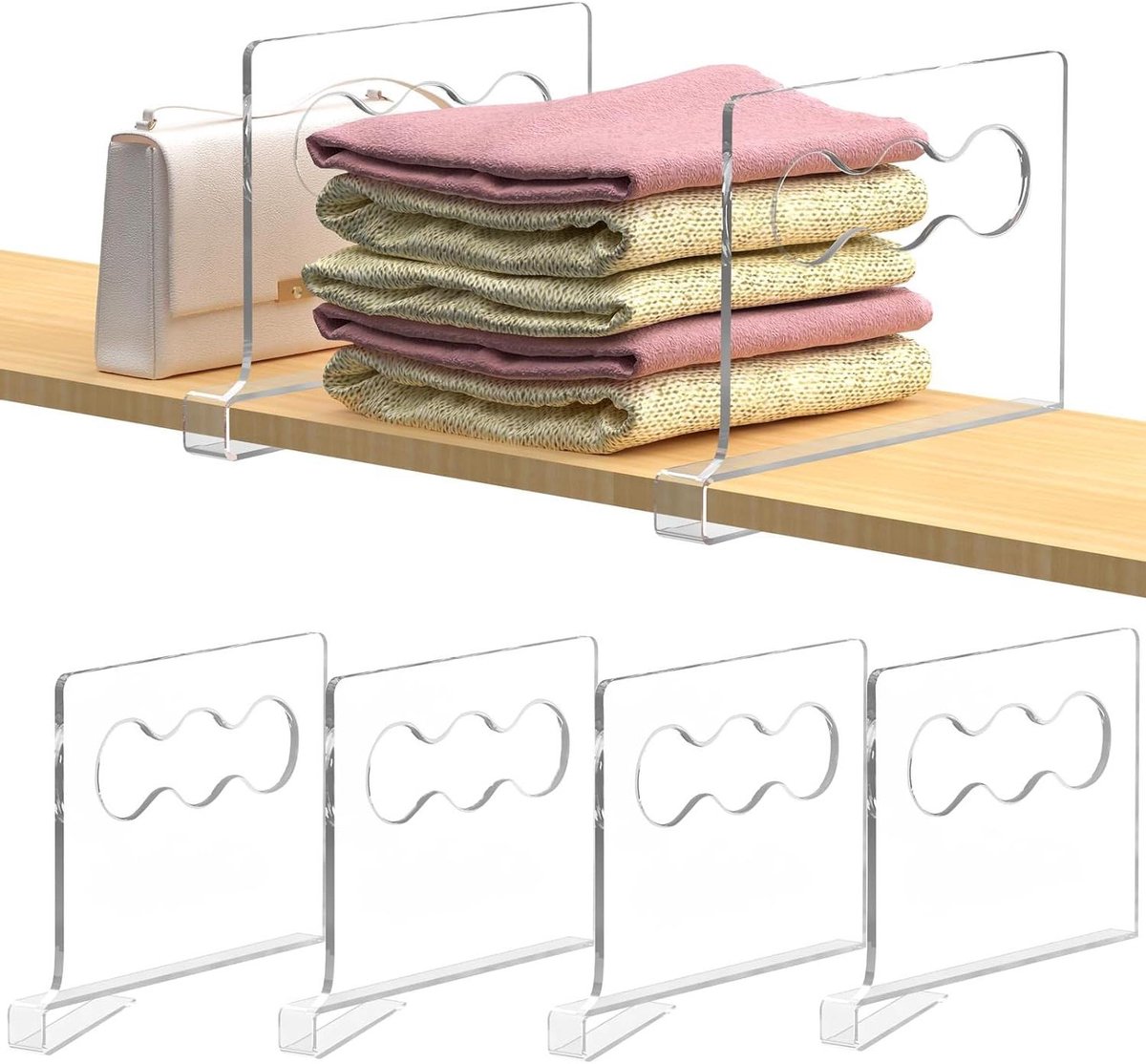 Plankverdelers Kast - Kast Organizer - Kleding Kast Ordenen - Clip-on Ontwerp - 4 Stuks - Helder