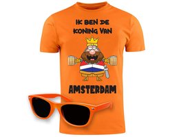Koningsdag Amsterdam 2026 Oranje T-shirt + Oranje Zonnebril - Grappig Shirt
