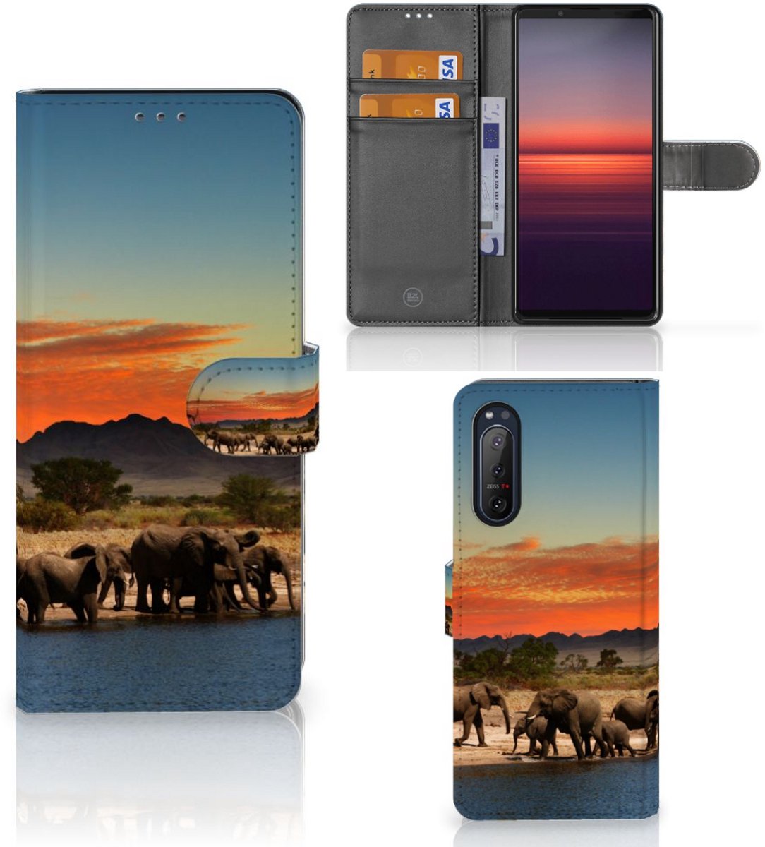 Sony Xperia 5II Telefoonhoesje met Pasjes Olifanten