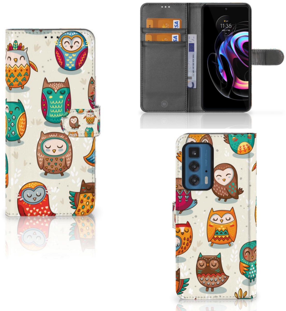 Motorola Edge 20 Pro Telefoonhoesje met Pasjes Vrolijke Uilen