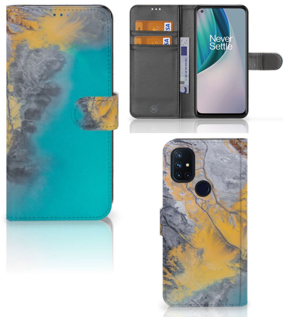 Boekhoesje voor OnePlus Nord N10 Bookcase Marble Blue Gold
