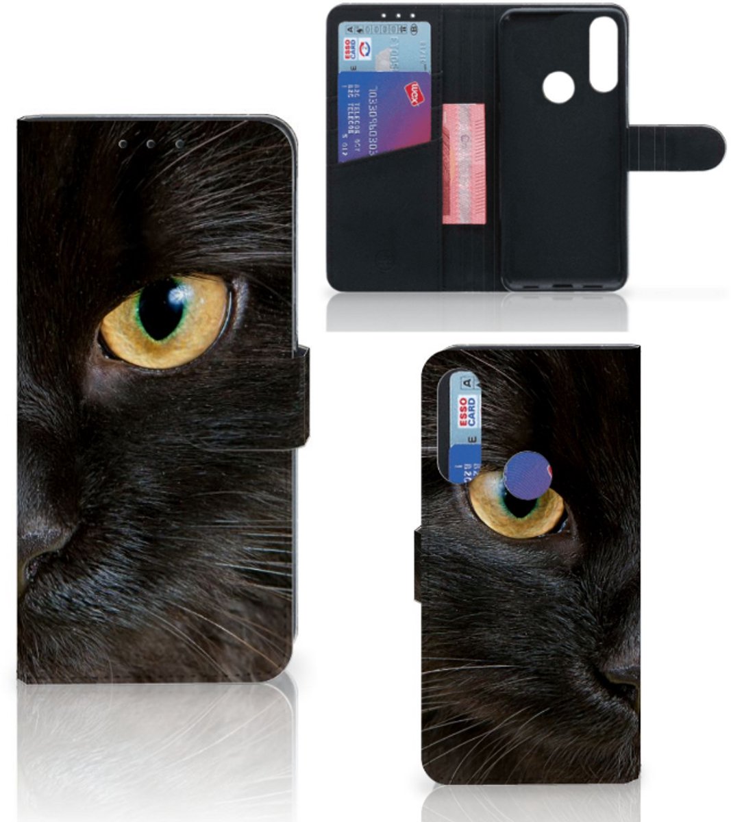 Alcatel 1S 2020 Telefoonhoesje met Pasjes Zwarte Kat