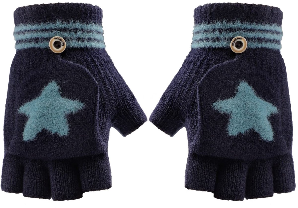 Cosensi - Kinderhandschoenen - Vingerloze halfhandschoenen - Warm en comfortabel - Grijs / Blauw / Zwart / Paars - Winterhandschoenen - Geschikt vo...