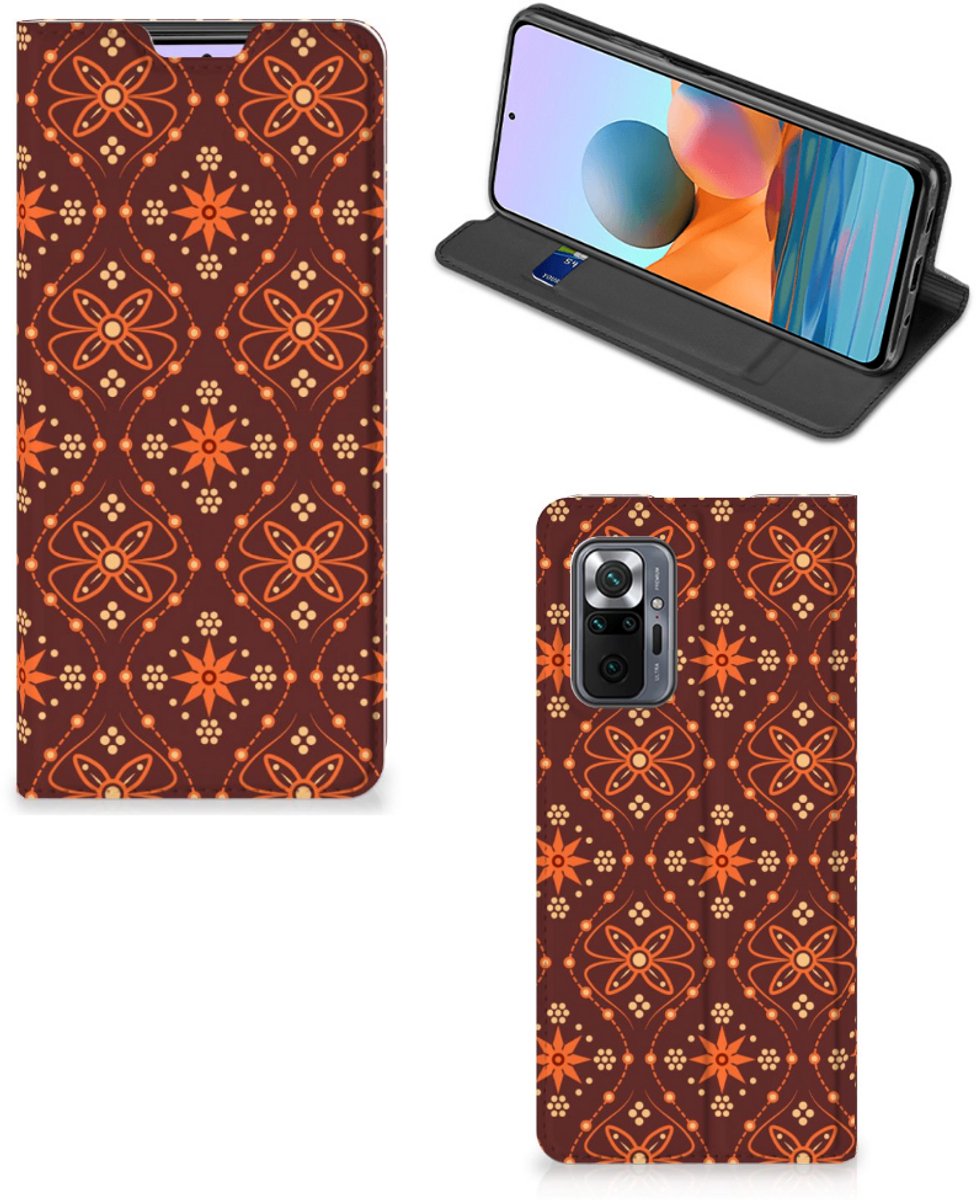 Xiaomi Redmi Note 10 Pro Hoesje met Magneet Batik Brown