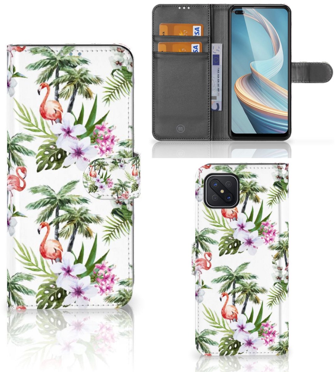 OPPO Reno4 Z Telefoonhoesje met Pasjes Flamingo Palms
