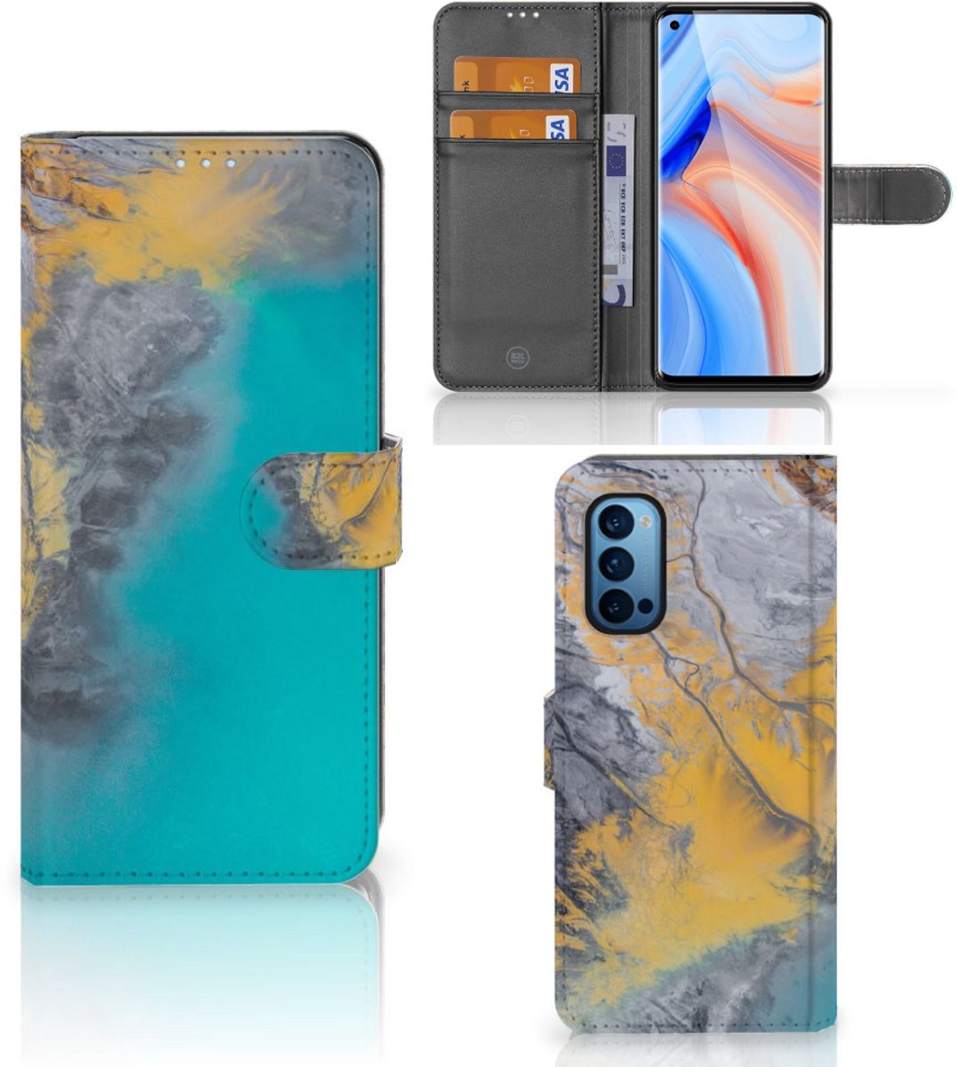 Book Case voor OPPO Reno 4 Pro 5G Bookcase Marble Blue Gold