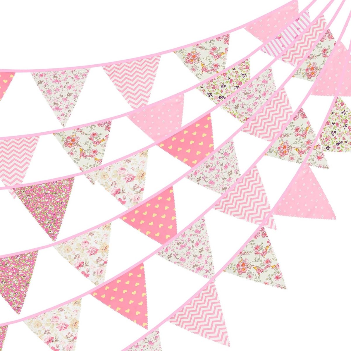Kleurvolle Vlaggenlijn met 42 Stukken voor Bruiloft, Verjaardag en Feestjes - Roze Decoratie