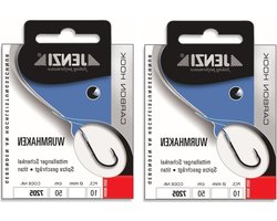 Set: 2 verpakkingen JENZI gebonden wormhaken vishaken carbon/titanium (20 stuks), 50 cm haakgrootte 1, 2 4, 6, 8, 10, 12 & 14 naar keuze + gratis Petri Heill! Stickers