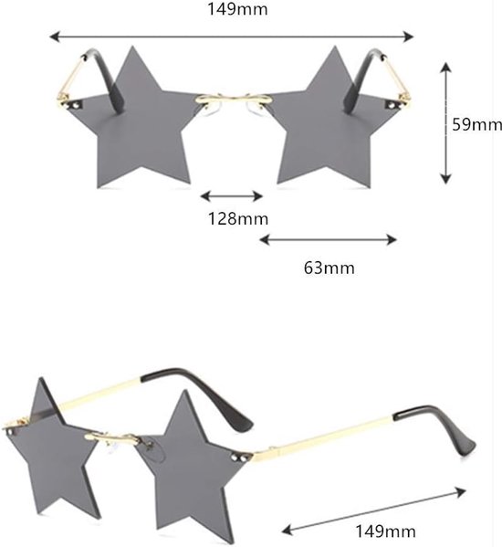 Zonnebril Ster - Feestbril Uniek - Prom Feest - Zonder Rand - 6.3 x 14.9 x 5.3 cm - Spiegelend — afbeelding 5