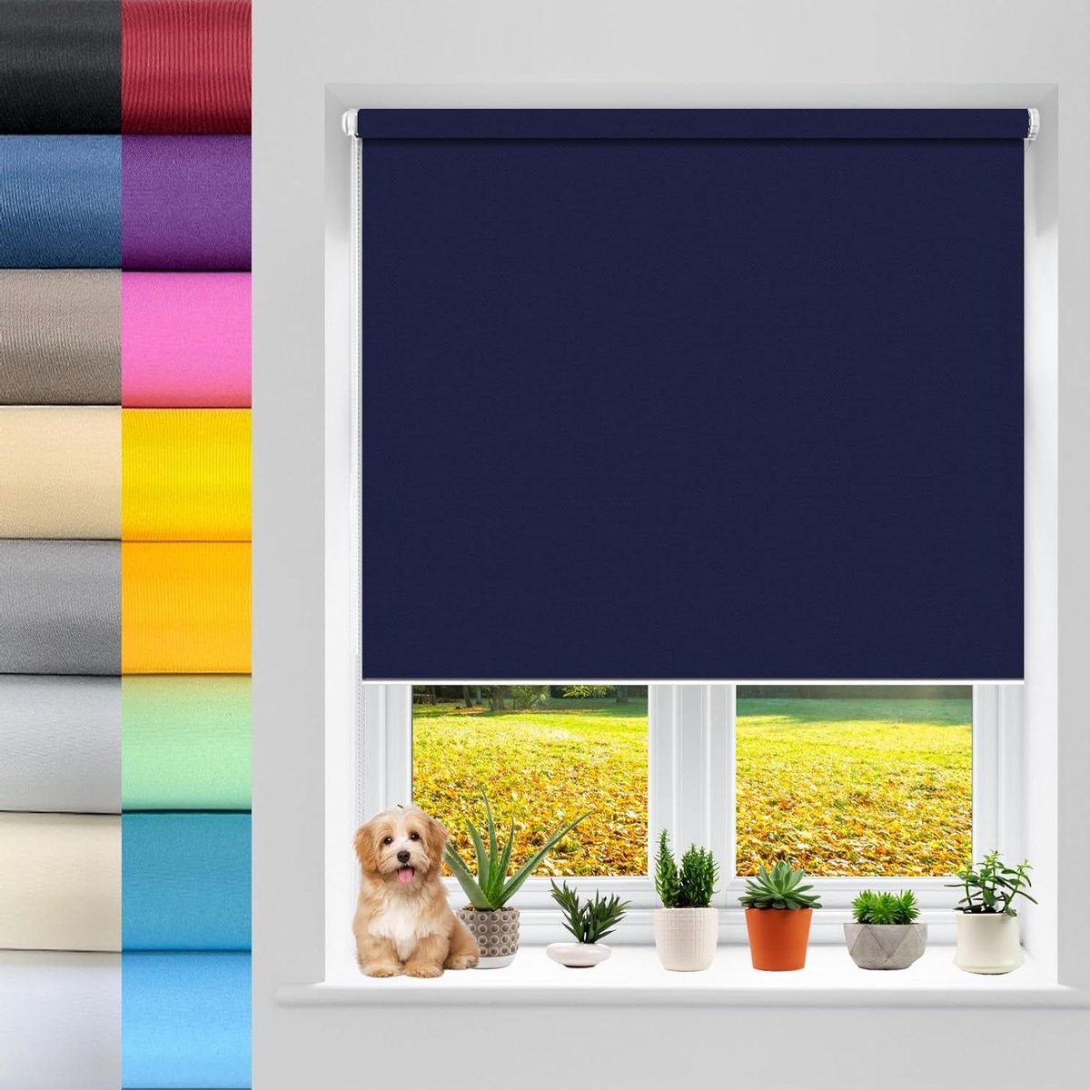 Verduisterend Rolgordijn - Verduisteringsgordijn Raamfolie - Privacy en Verduistering - PVC-vrij Polyester - 65x140 cm - Blauw