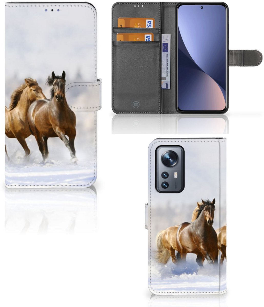 Xiaomi 12 Pro Telefoonhoesje met Pasjes Paarden
