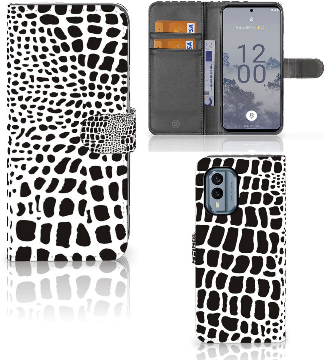 Book Case voor Nokia X30 Telefoonhoesje met Pasjes Slangenprint